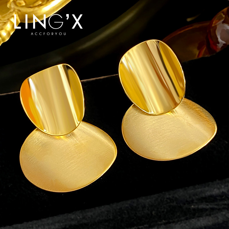 玲秀欧美风金属小众质感拉丝金色圆片吊坠耳环2023新款爆款耳钉女,饰品/流行首饰/时尚饰品新,耳环,淘宝优惠券,粉丝福利购,淘宝优惠卷