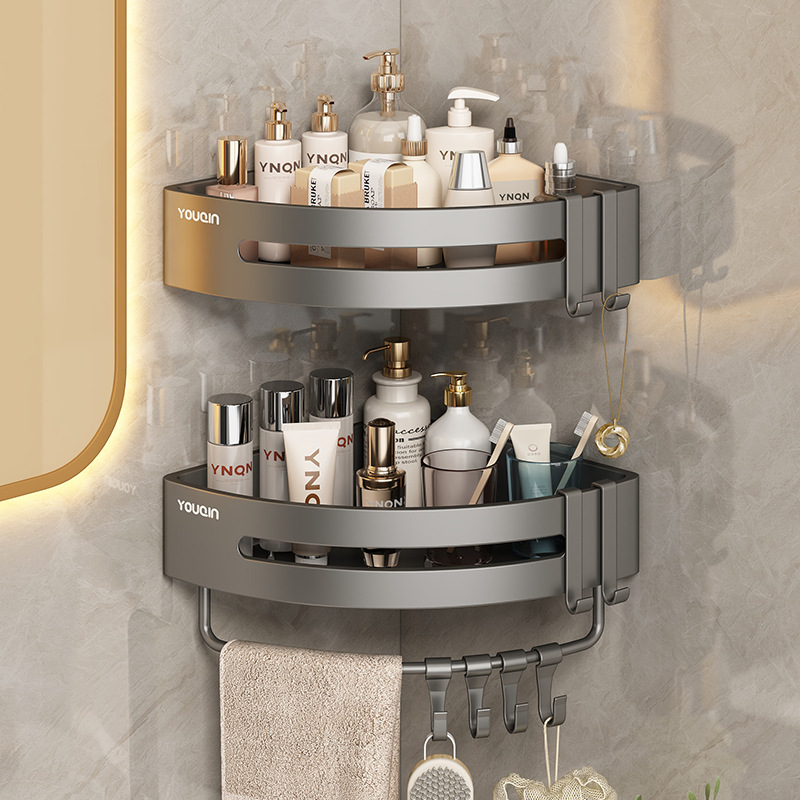 卫生间置物架免打孔浴室沐浴露枪灰淋浴房洗手间厕所墙上三角架子