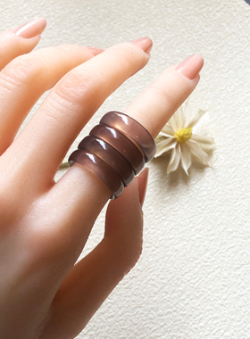 玛瑙玉髓戒指烟紫色起刚时尚百搭情人节女生素戒高级戒圈玉石素圈