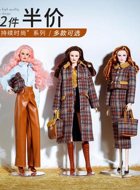 6分超模娃娃衣服装黑色咖色格子大衣美拉德FR可穿女孩换装潮玩具