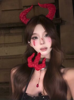红色恶魔发箍套装万圣节