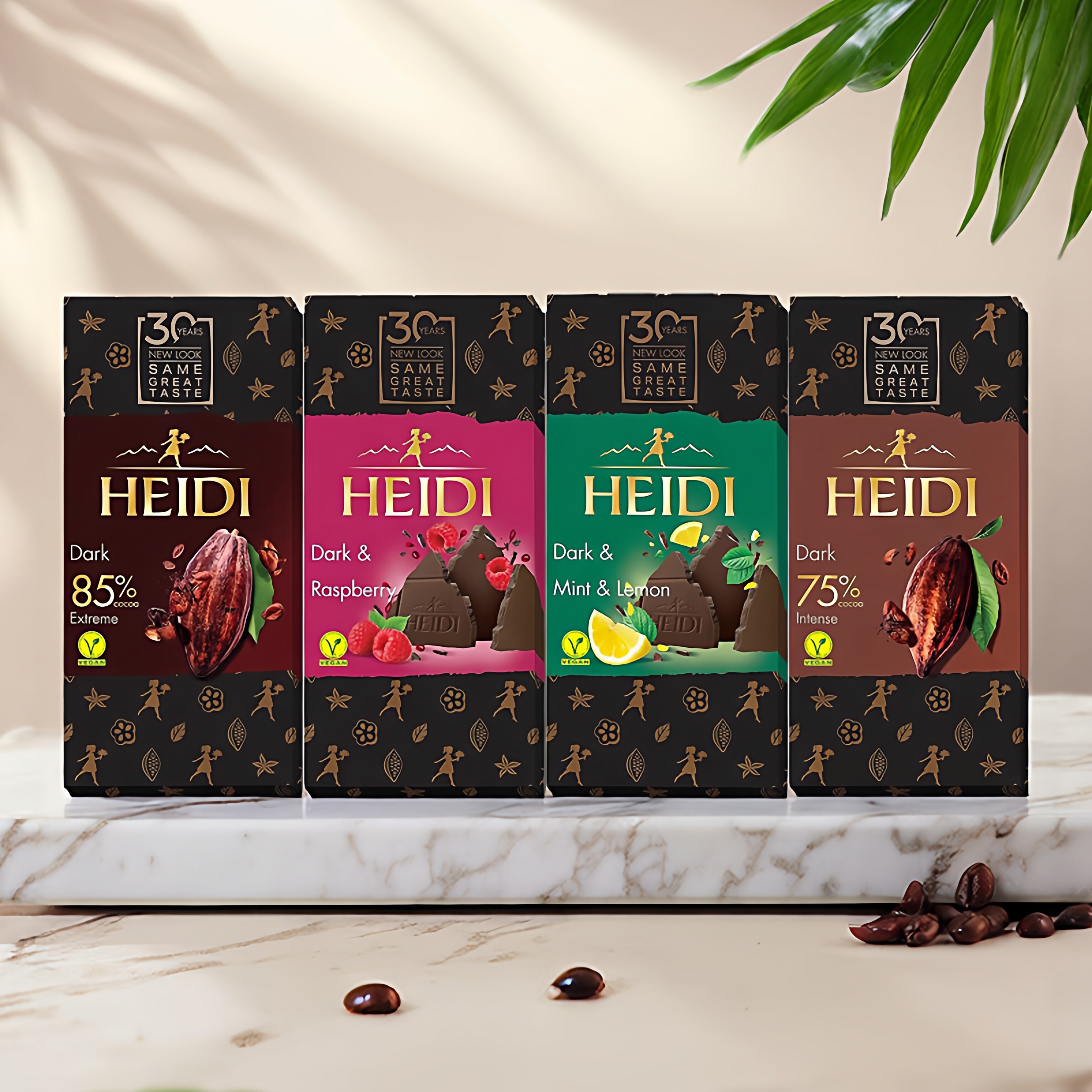 罗马尼亚进口零食HEIDI赫蒂纯可可脂树莓柠檬薄荷黑巧克力排块装