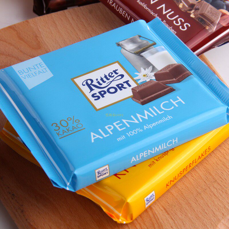 原装进口运动德国ritter sport巧克力零食排块草莓酸奶夹心牛奶味
