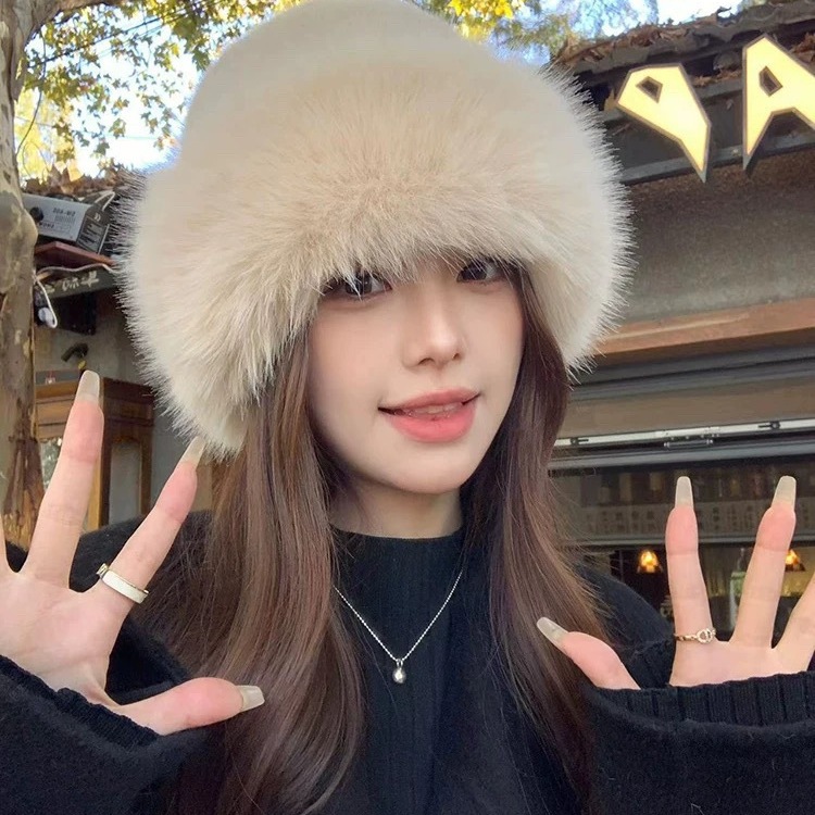 仿兔毛帽子女冬韩系毛绒护耳帽