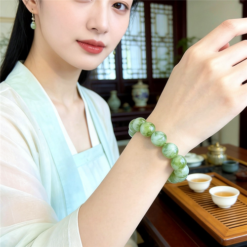 纯天然青提奶盖岫玉手链石女款品