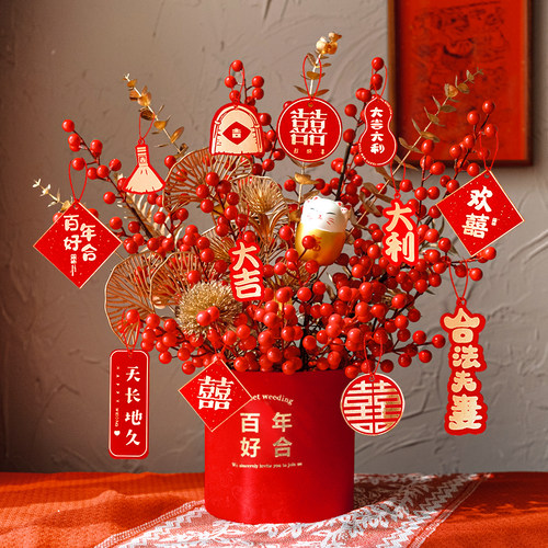 喜庆福桶乔迁之喜仿真花艺