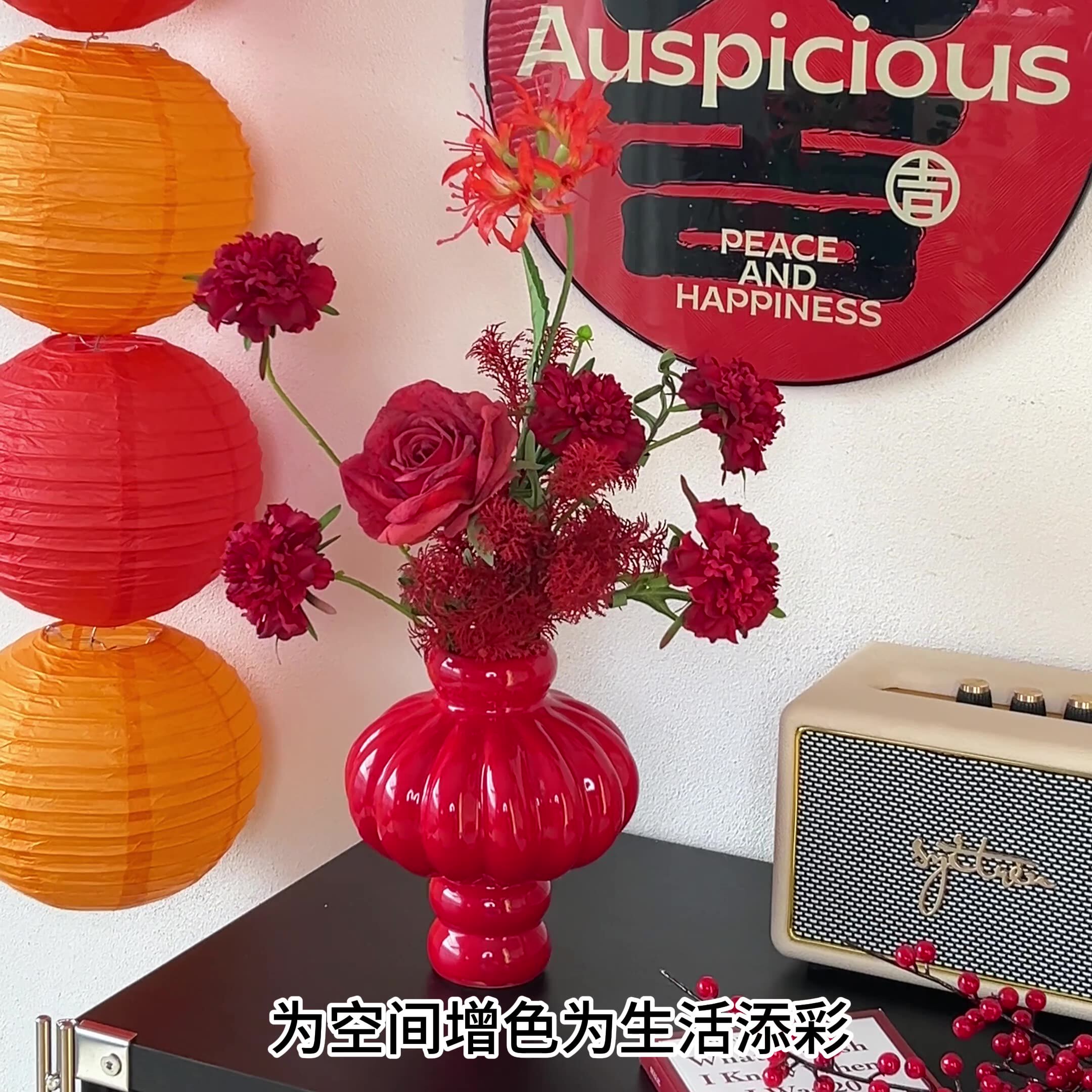 仿真花假花客厅餐桌装饰摆件红果插花喜庆发发果红色冬青果子过年