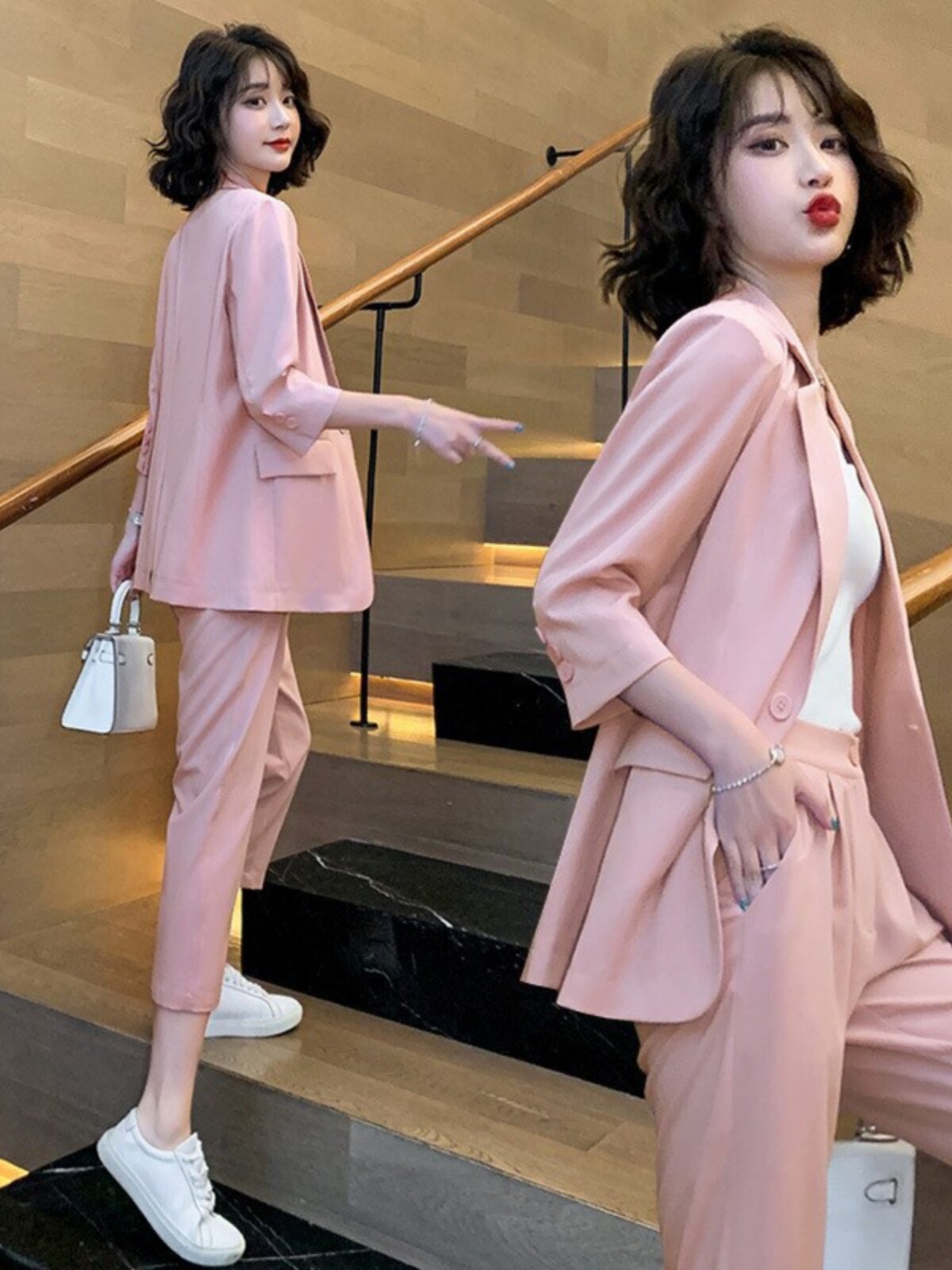 대형 정장 재킷 여성 2024 여름 얇은 패션 정장 지방 MM 비즈니스 정장 작은 다리 바지 투피스 세트