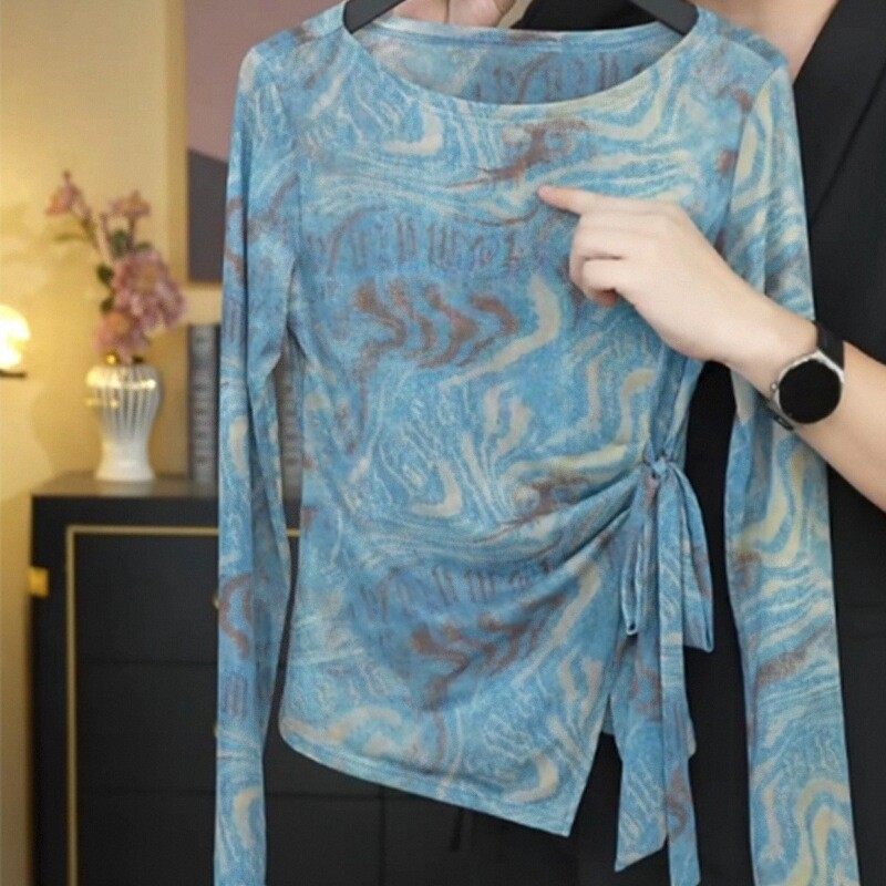 潮牌薄款冰丝晕染网纱长袖t恤女士夏季新款高级感上衣防晒衣罩衫