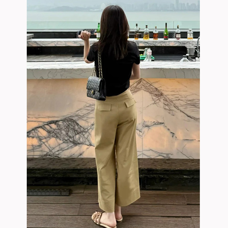 潮牌新款宽松直筒休闲裤女高腰显瘦阔腿裤梨形身材百搭时尚九分裤