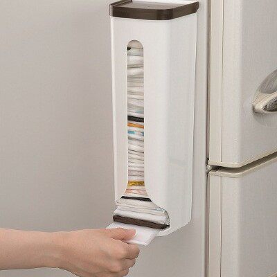 日本进口创意厨房垃圾袋收纳盒 塑料袋购物袋收纳盒挂壁式收纳架