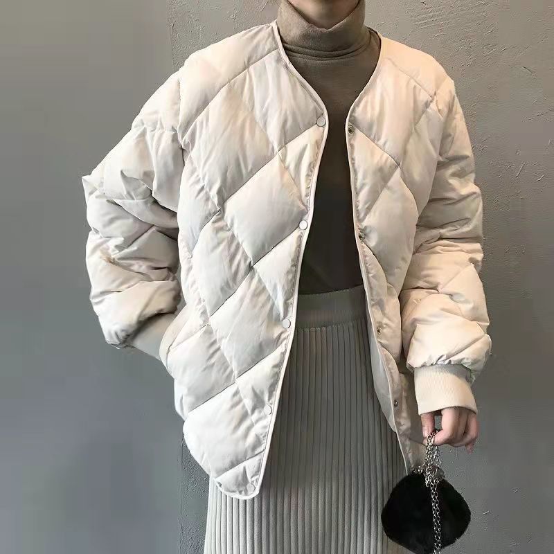 菱格棉服女冬季2025年新款面包服爆款棉服无领棉袄短款棉衣外套