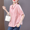 纯棉2023夏大码女装新款女士短袖衬衫雪纺遮肚子上衣小众洋气气质