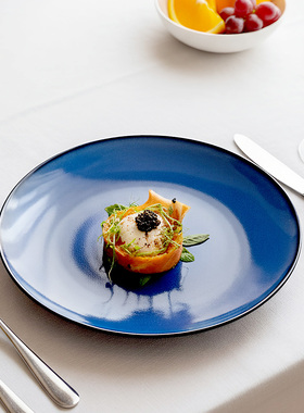 轻奢牛排盘创意西餐盘沙拉盘蓝色盘子陶瓷盘菜盘餐厅大圆盘意面盘