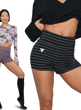 王润SOHANA2025美式辣妹高腰堆叠弹力保暖小绒毛条纹短裤打底裤