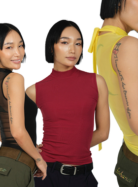 王润原创SOHANA25夏心机高雅的女孩露背性感网纱拼接蕾丝飘带背心