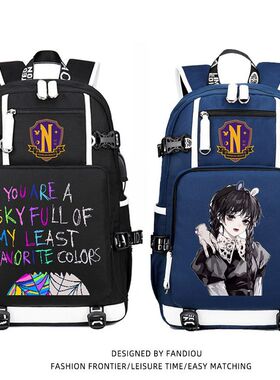 2025亚当斯一家男士双肩包wednesday男背包大容量初中学生书包电