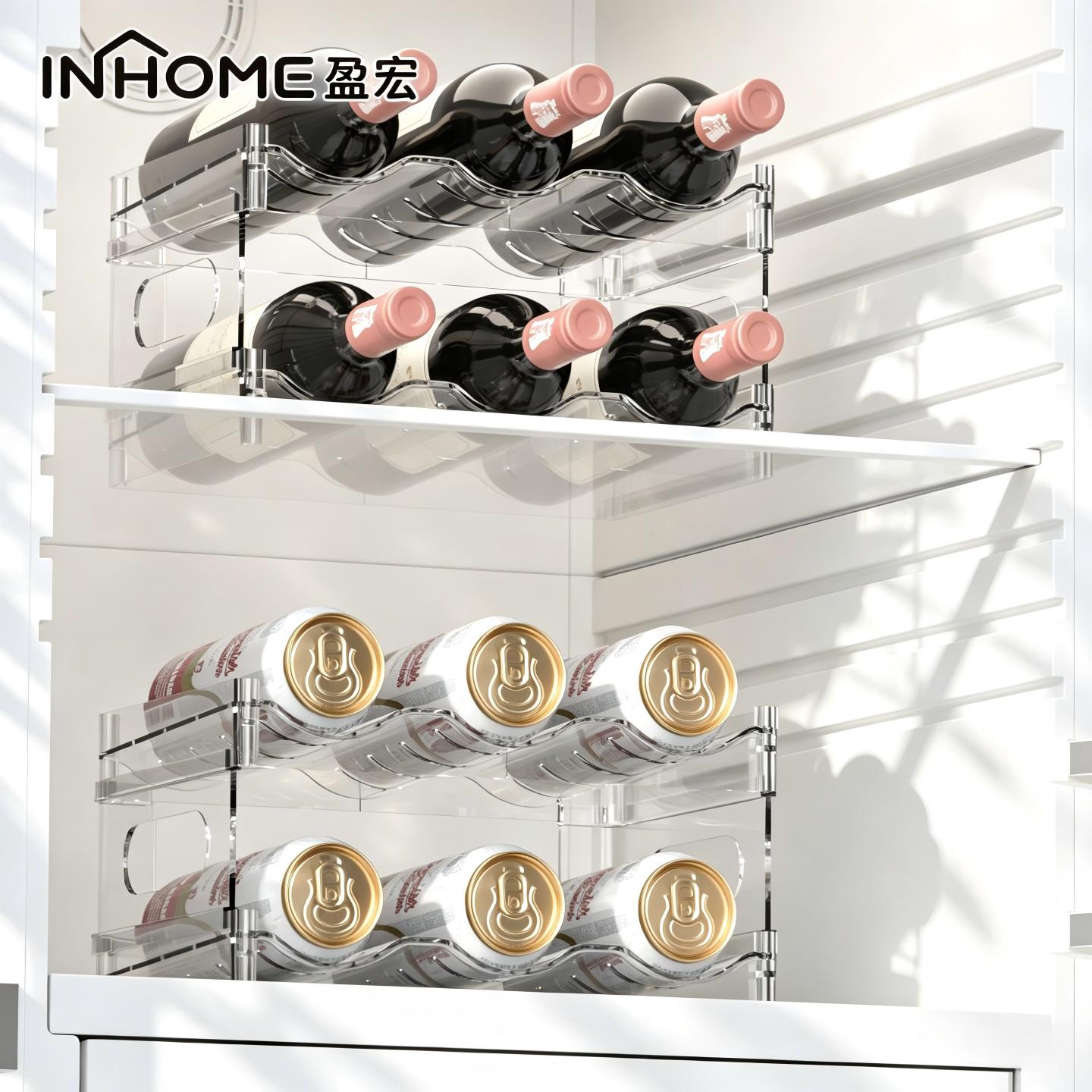 冰箱红酒瓶收纳置物架平放家用桌面可叠加透明啤酒饮料保温水杯子图片