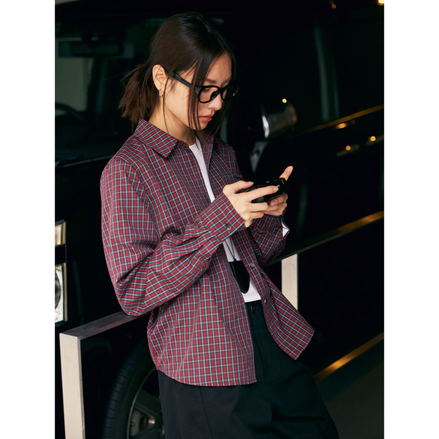 鹿与飞鸟[早安时间]内搭B备|三色刺绣小格子叠穿经典款衬衫6260