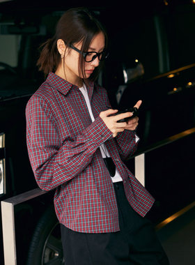 鹿与飞鸟[早安时间]内搭B备|三色刺绣小格子叠穿经典款衬衫6260