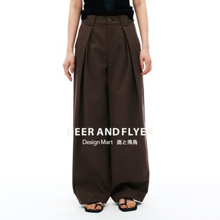 6585 宽腰袢双层褶深浅两色宽松直筒休闲裤 鹿与飞鸟 自由意志