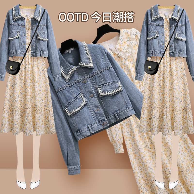 碎花雪纺娃娃领连衣裙秋冬季法式冷淡风高级感早春装2022年新款女