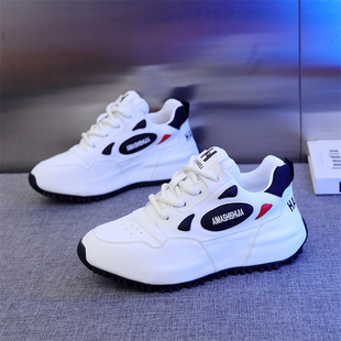 真皮男鞋2024春秋新款防臭老爹鞋皮蓬休闲运动跑步情侣百搭增高鞋