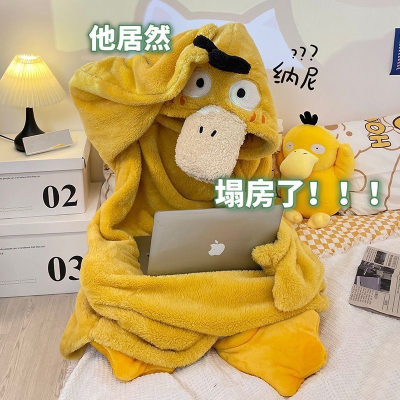 特价！！可达鸭珊瑚绒睡衣连体睡袍法兰绒搞怪沙雕睡衣女冬家居服
