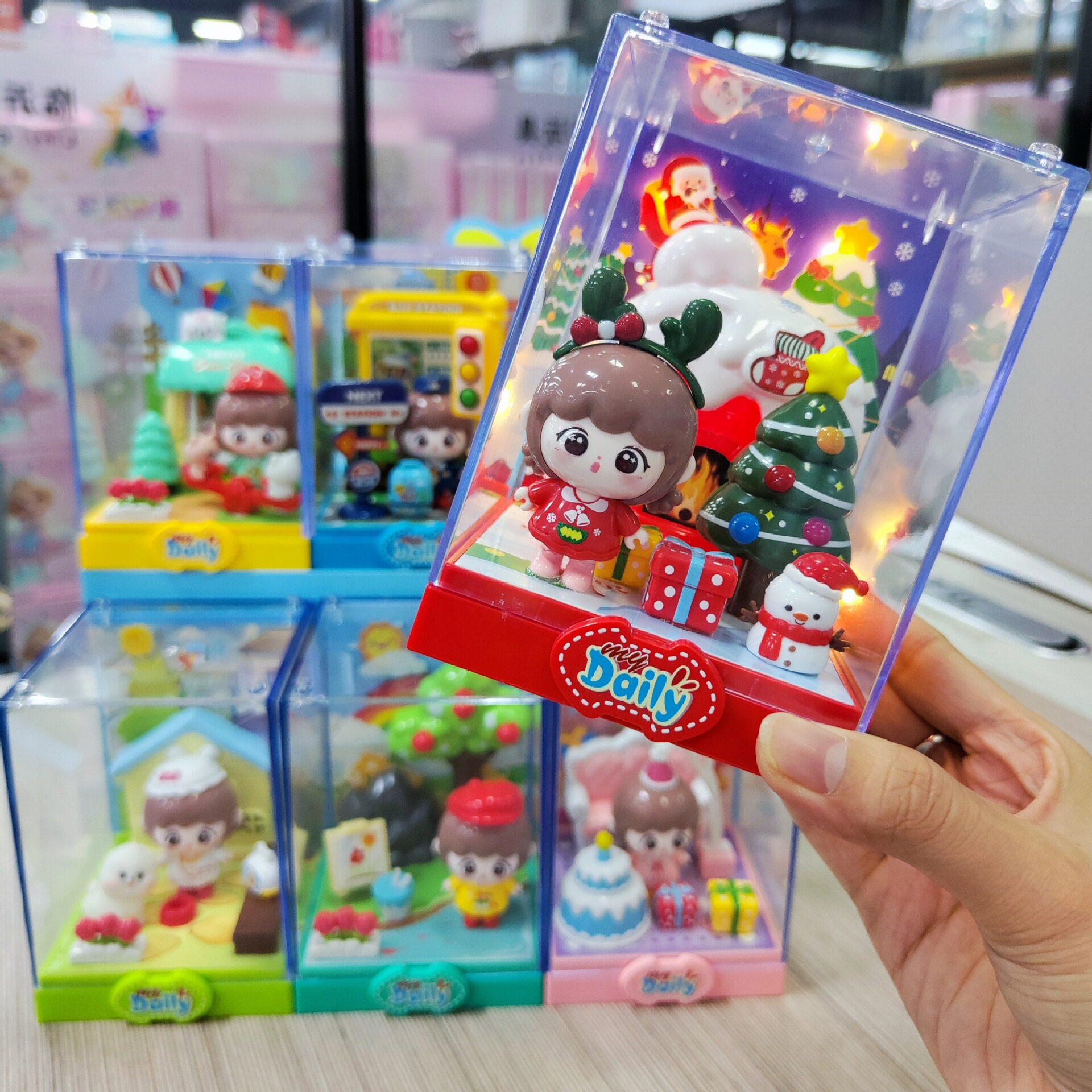 盲盒嘟嘟小米DIY微缩场景摆件拼装亚克力女孩手办模型积木玩具