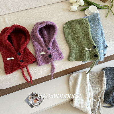 儿童帽子围巾一体针织保暖护耳帽