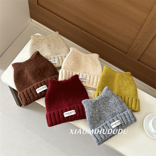 儿童帽子可爱猫耳朵冬季2025新款毛线帽男女童保暖冷帽粗线针织帽