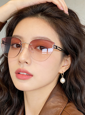 浅色无框防紫外线眩光女款墨镜