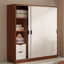 实木推拉门衣柜卧室家用中古风儿童收纳柜子出租房用新款定制衣橱