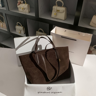 复古麂皮托特包女大容量手提秋冬高级感腋下包2025新款百搭单肩包