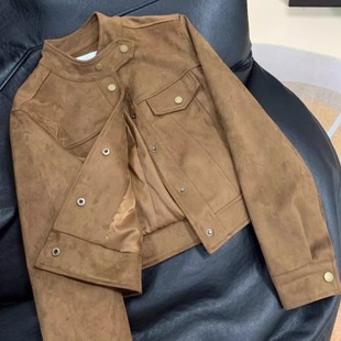 鹿皮绒外套女短款夹克2025秋季新款韩版宽松高级感气质小个子上衣