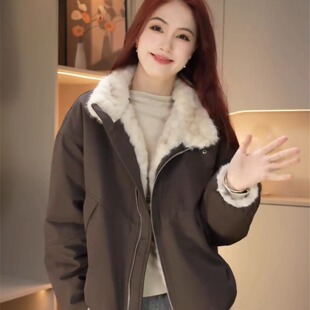 双面穿羊羔毛外套女加绒加厚冬季2025新款高级感小个子夹克上衣