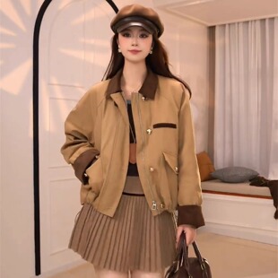 加棉加厚外套女短款夹克秋冬新款2025高级感美式复古小个子上衣