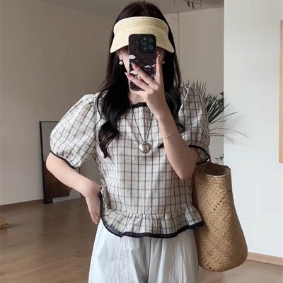 格子衬衫短袖女上衣薄款夏季