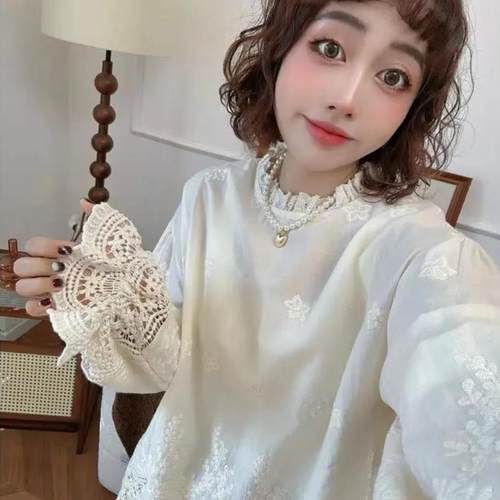 法式衬衫女长袖蕾丝花边春季2025