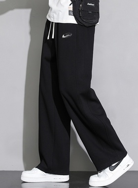 耐克顿休闲裤男款春秋季宽松直筒黑色阔腿卫裤加绒加厚运动裤子潮