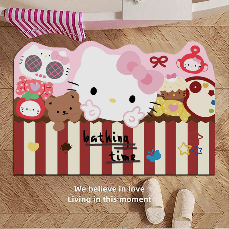 可爱卡通kt猫软硅藻泥浴室门口吸水地垫厕所卫生间防滑脚踏垫软垫,居家布艺,家用脚垫,淘宝优惠券,粉丝福利购,淘宝优惠卷