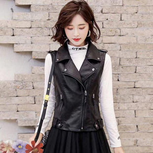 新款 领机车风短款 韩版 显瘦西装 外套潮 修身 皮衣背心马甲女2025秋季