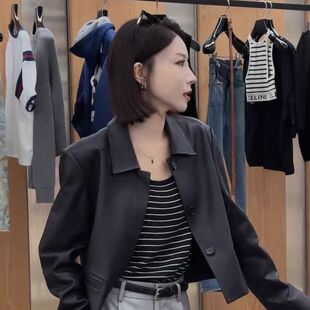 宽松显瘦小个子百搭皮夹克 高级感韩版 海宁皮衣外套女2026春季 新款