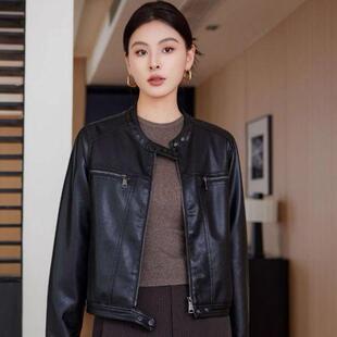 海宁短款皮夹克外套女2025秋季新款休闲百搭复古港风帅气皮衣外套
