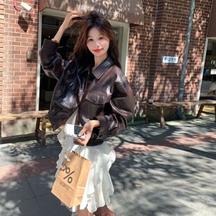 机车风皮夹克 宽松小个子高级短款 海宁复古皮衣外套女2026春季 新款