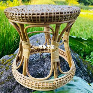 手工藤编坐墩休闲藤凳小墩子家具缅甸坐凳矮凳编织圆凳藤编腰鼓凳