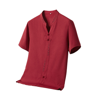 短袖唐装男夏新中式国风刺绣立领t恤宽松盘扣中年爸爸复古装上衣