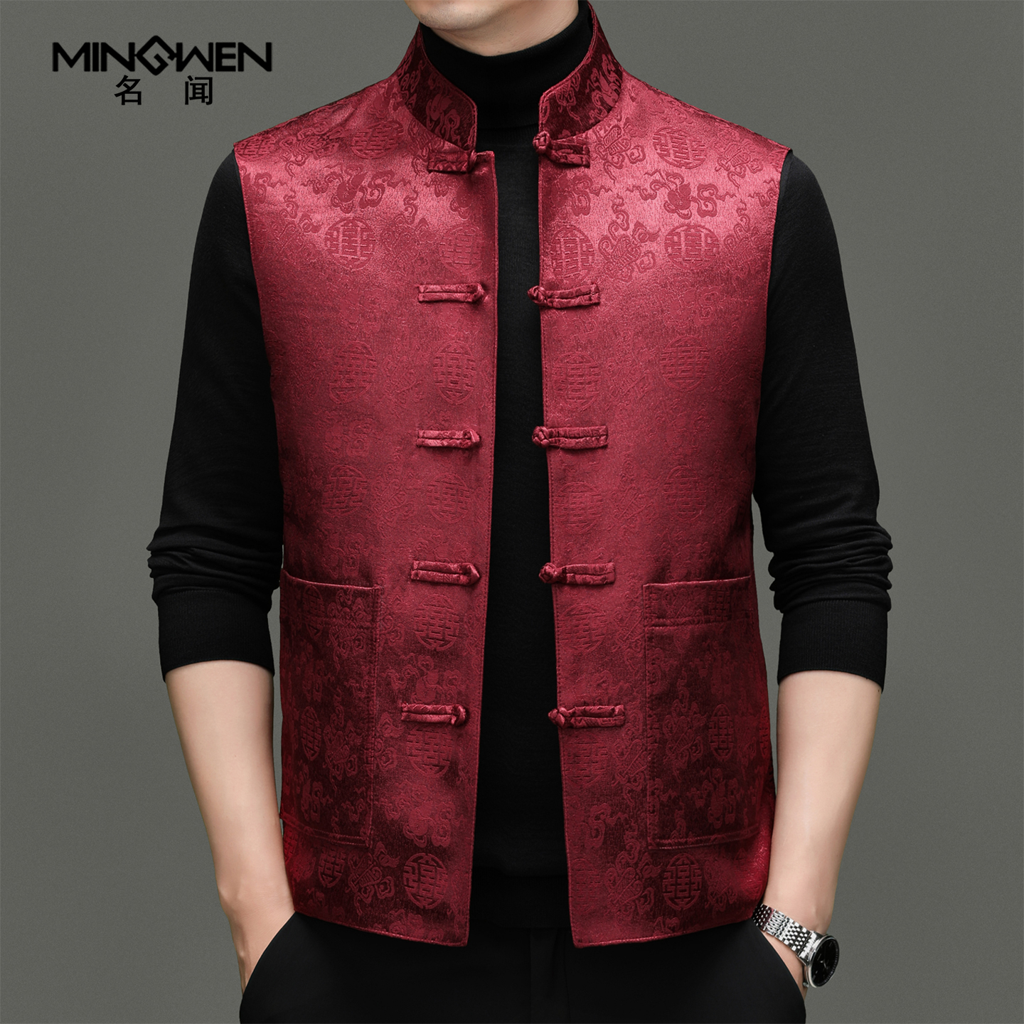 中国风提花唐装羽绒马甲