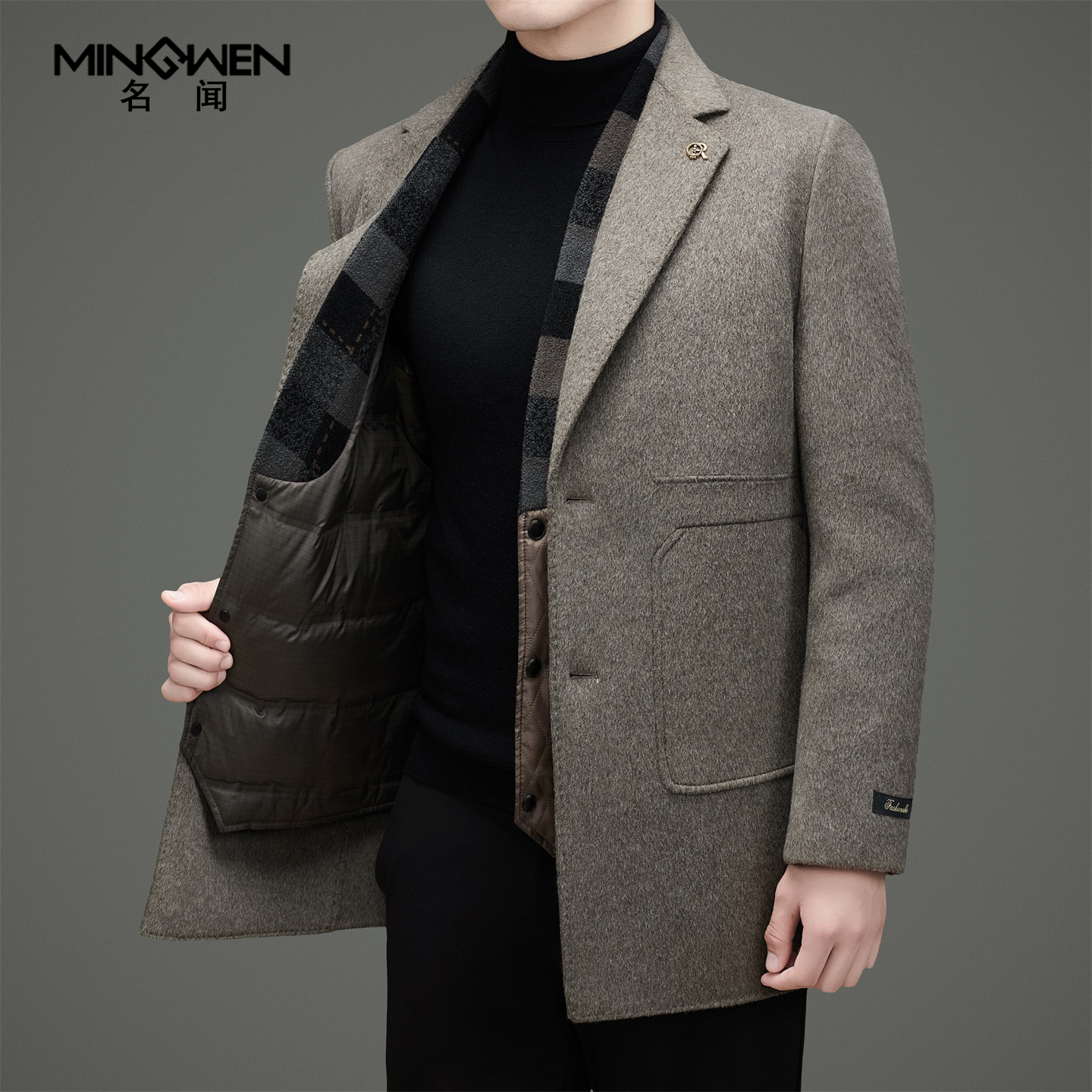 鹅绒马甲含羊绒羊毛双面呢大衣