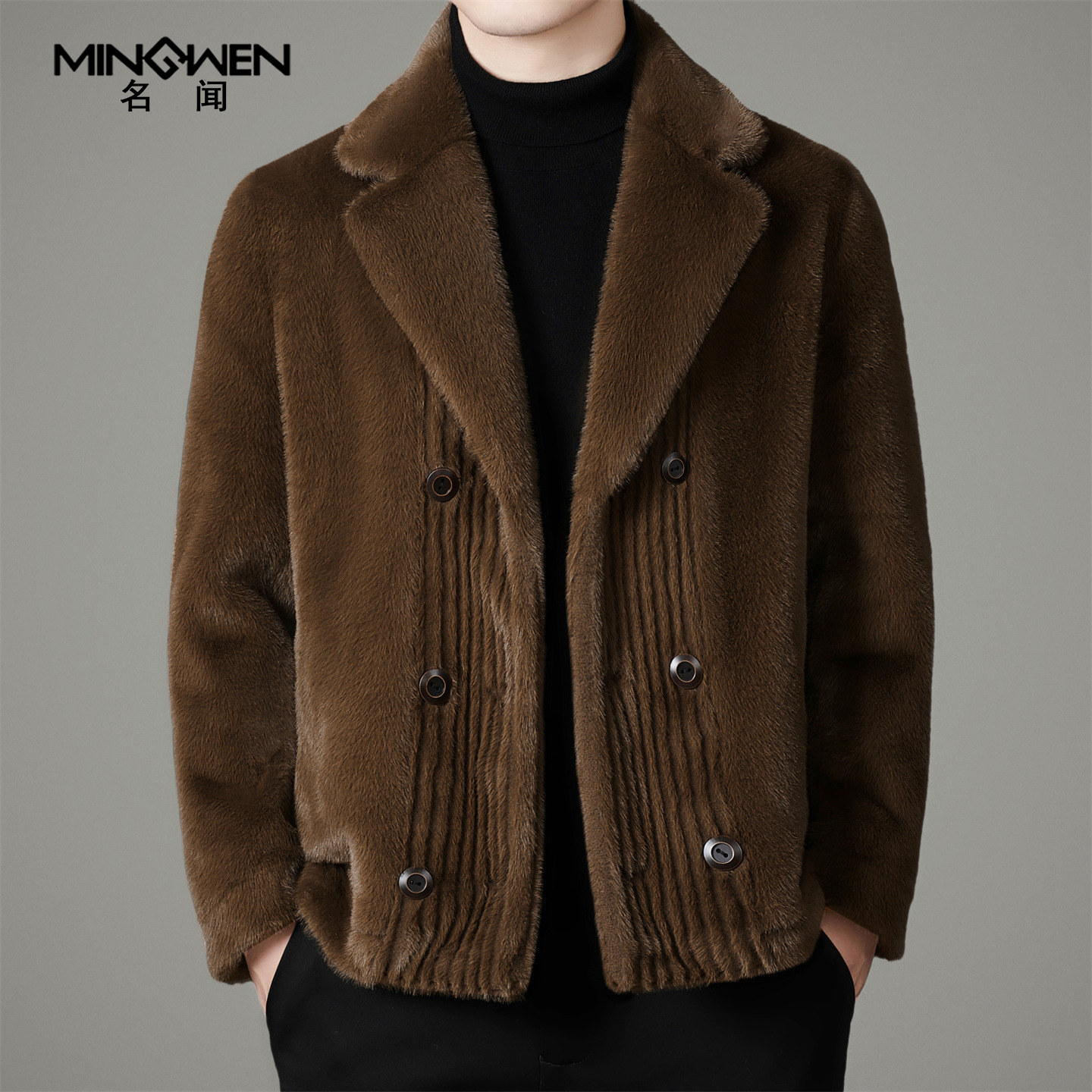 仿貂毛皮草西装男韩版潮流高级感痞帅英伦风仿皮毛一体两面穿外套